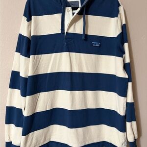 L.L. Bean Men's Navy and Cream Striped Shirt